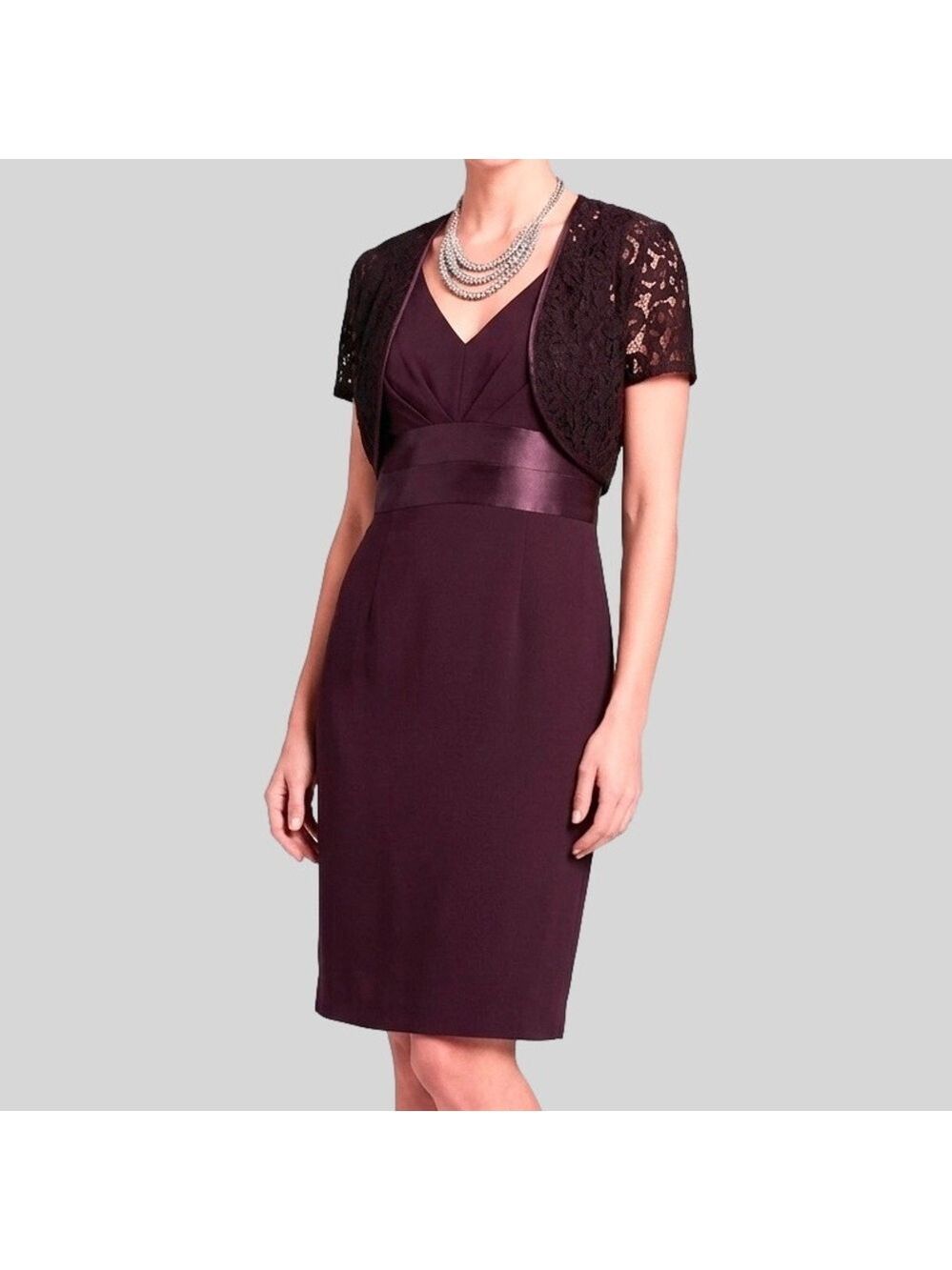 Jessica Purple Cocktail Dress with Lace Bolero Jacket Size 14